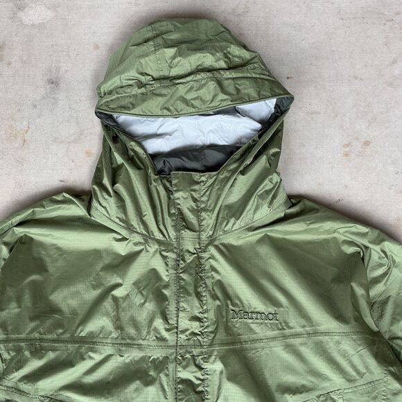 Marmot Mens PreCip Eco Rain Jacket sz XL Army Green Hooded Ripstop Nylon Hiking - Picture 3 of 16